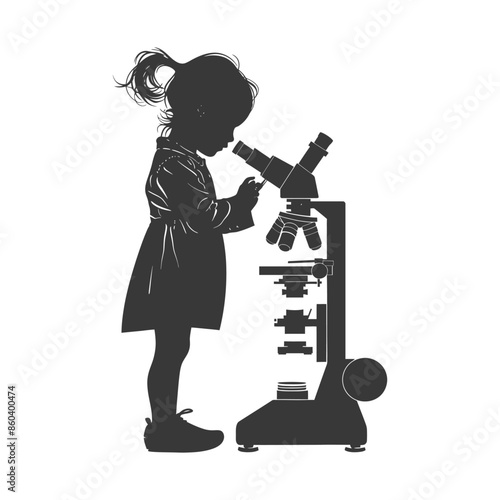 Girl Scientist Silhouette: Young Researcher Exploring with Microscope.