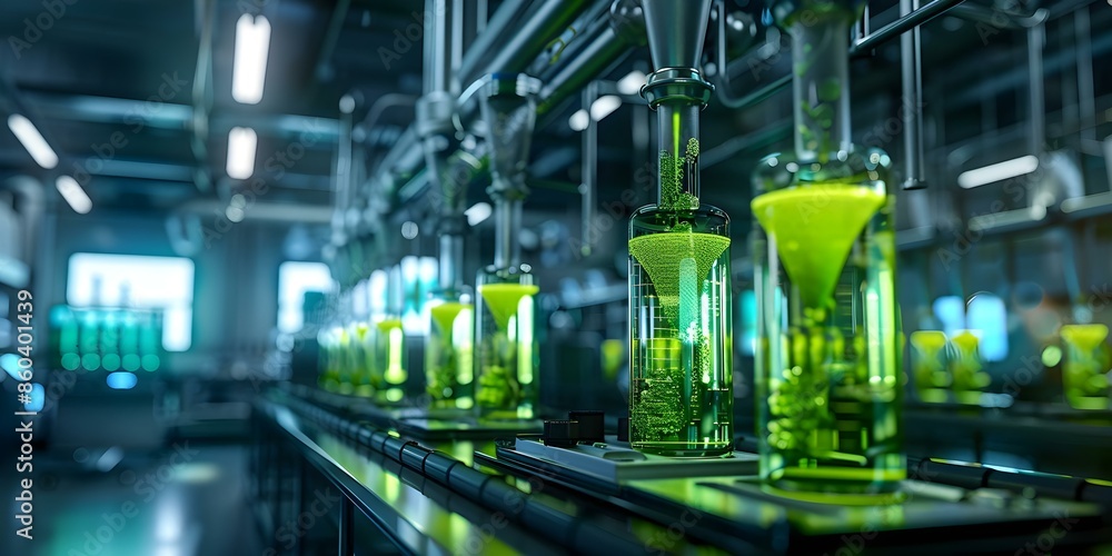 Cutting-Edge Biotech Lab Featuring Advanced Glowing Green Bioreactors in a Futuristic Setting. Concept Biotech innovation, futuristic lab, glowing bioreactors, cutting-edge technology Cutting-Edge Biotech Lab Featuring Advanced Glowing Green Bioreactors in a Futuristic Setting. Concept Biotech innovation, futuristic lab, glowing bioreactors, cutting-edge technology