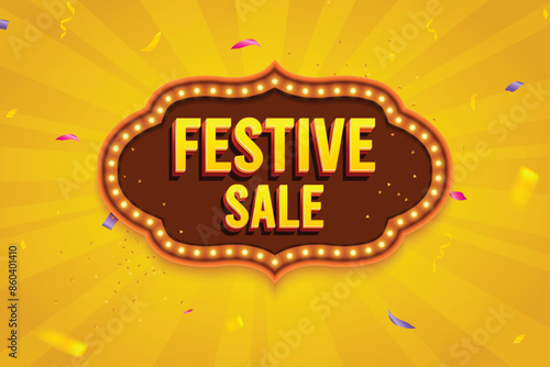 Ethnic Shape 3D Lightbox With Glowing Bulb On Yellow Background. Retro Theme Design Vector Illustration. Festive Sale Concept.