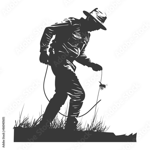 Lasso Thrower Silhouette: Rancher at Work in Grassy Field, Western Style