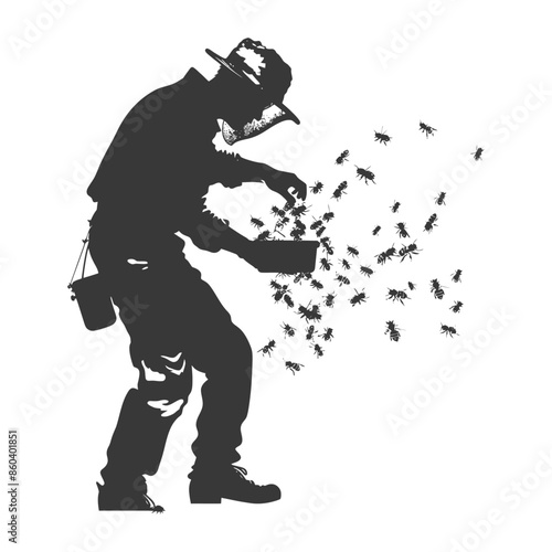 Silhouetted Beekeeper Releasing Bees: Pollination Process, Isolated Illustration.