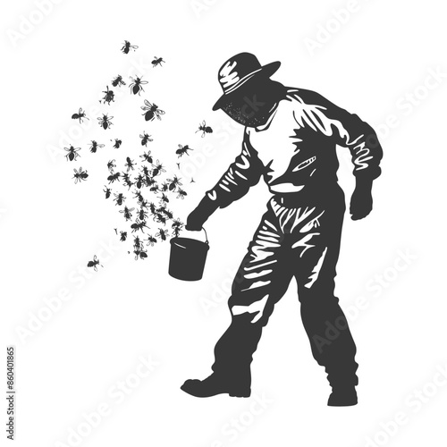 Beekeeper Silhouette: Swarm Release, Isolated Graphic.