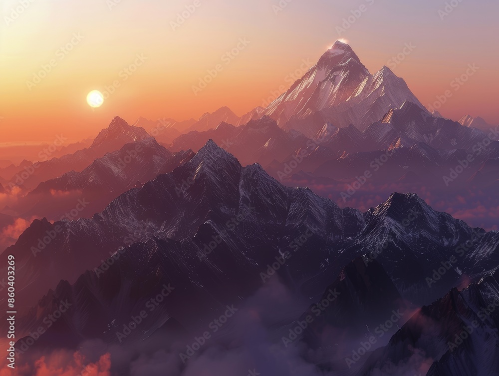 Obraz premium Mesmerizing Sunrise Over Majestic Mount Everest Range - Breathtaking Scenery