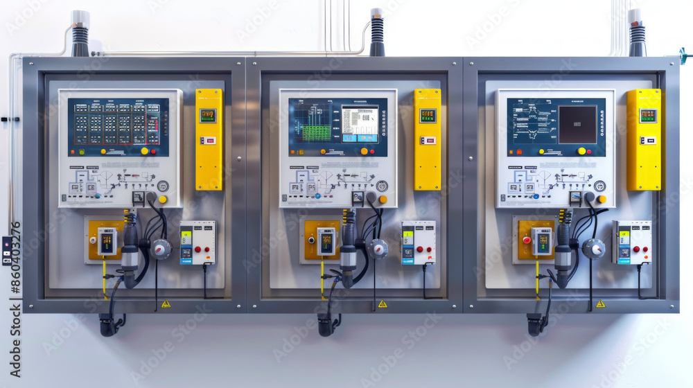 Instrumentation Panels: Panels for monitoring and controlling various plant parameters isolated on white background