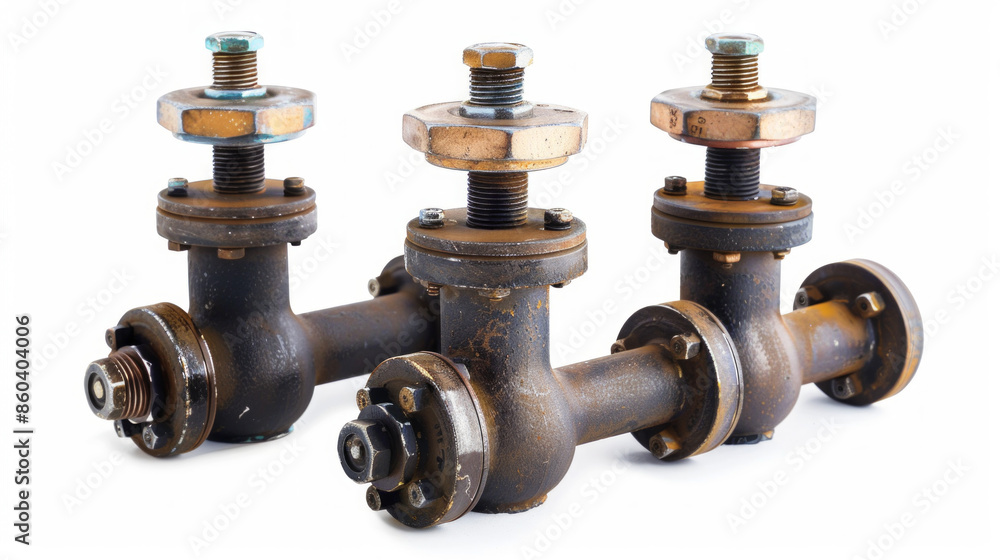 Pressure Relief Valves: Valves for relieving excess pressure in plant equipment isolated on white background Pressure Relief Valves: Valves for relieving excess pressure in plant equipment isolated on white background