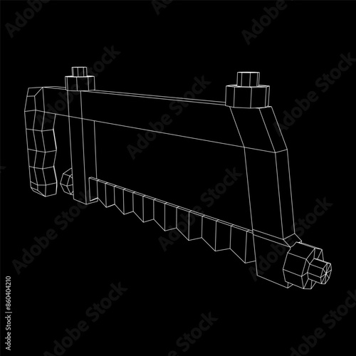Hacksaw manual or Hand hacksaw. Wireframe low poly mesh vector illustration