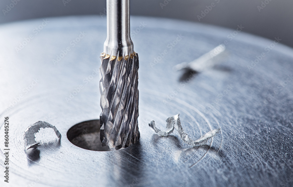 Milling cutter make sink in hole in steel billet. Locksmith work. Milling cutter make sink in hole in steel billet. Locksmith work.