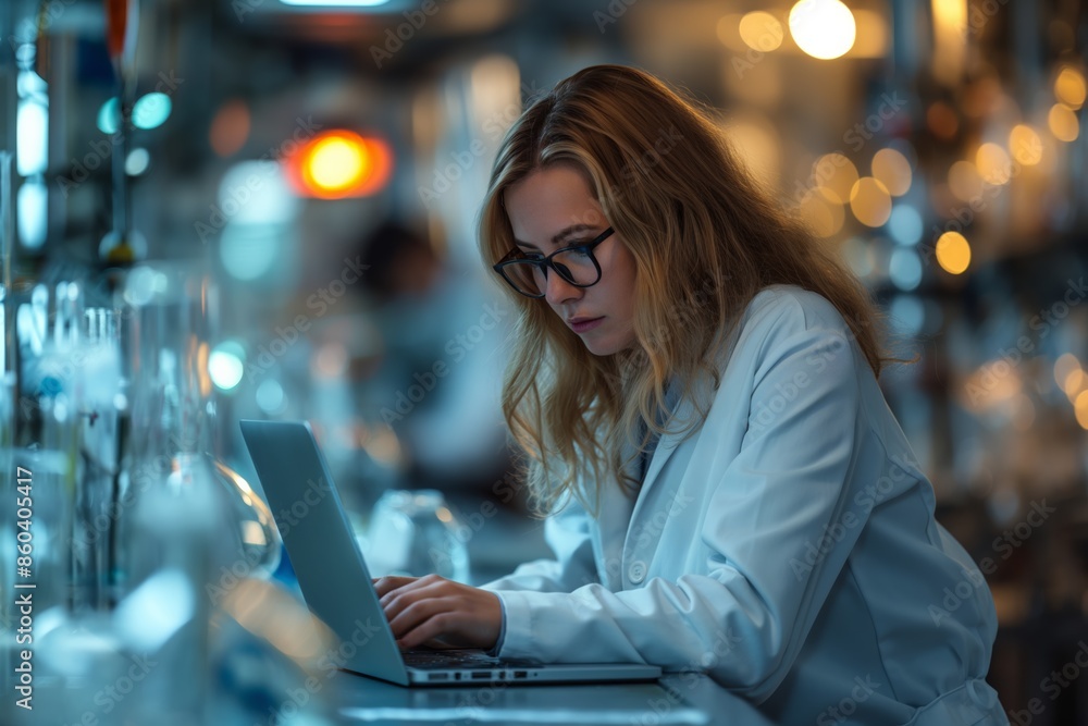 Female scientist working with a tablet in a laboratory. Female scientist working with a tablet in a laboratory.