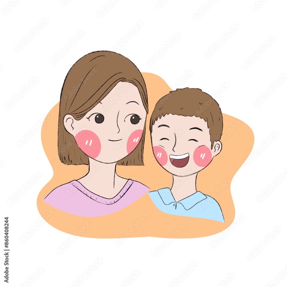 Mother and son laugh together as a family Mother and son laugh together as a family