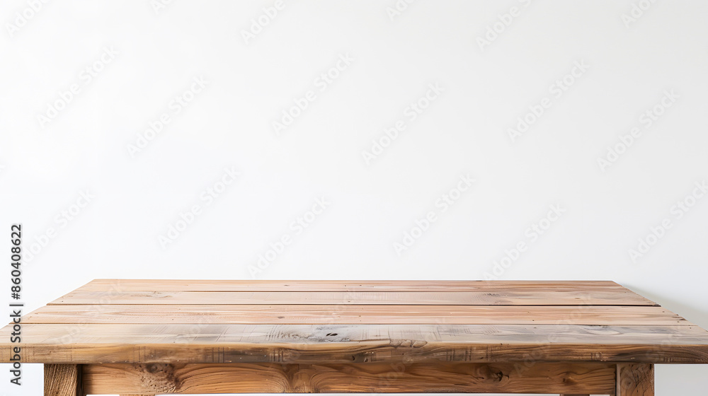 Minimalist wooden table against a white background, ideal for product display, presentations, or interior design concepts. Minimalist wooden table against a white background, ideal for product display, presentations, or interior design concepts.