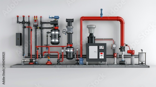 Flue Gas Recirculation Systems: Systems for recirculating flue gases to control combustion temperatures isolated on white background photo