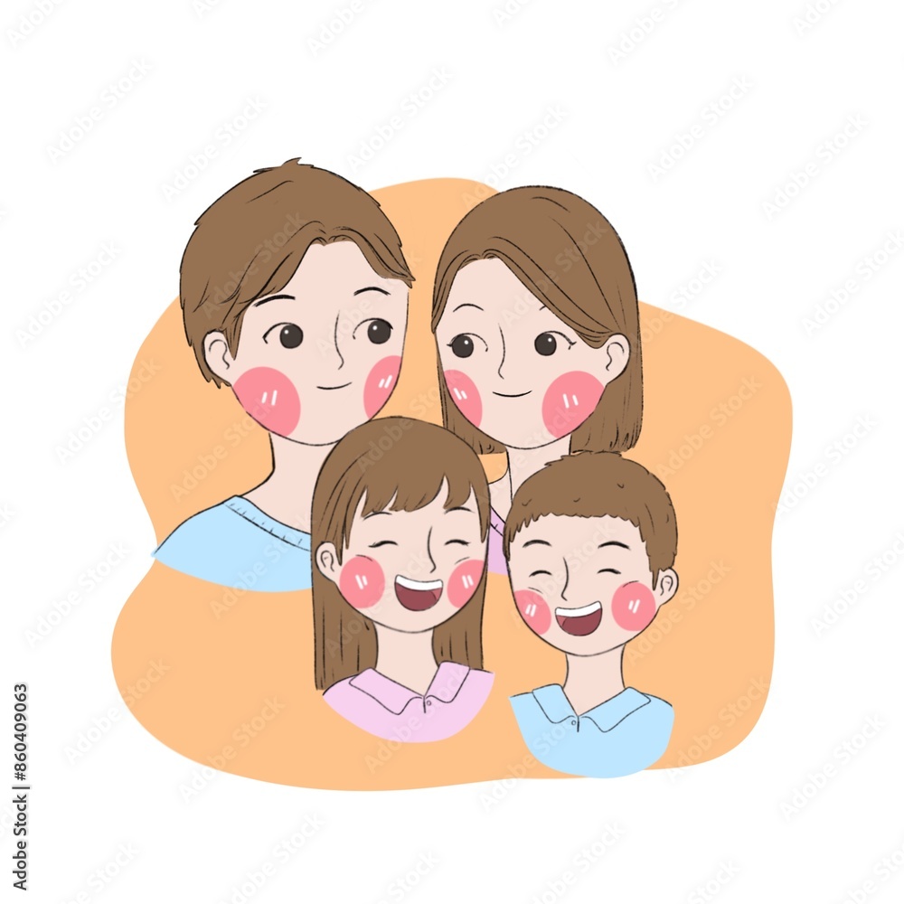 A happy family with father mother son and daughter simple cartoon illustration A happy family with father mother son and daughter simple cartoon illustration
