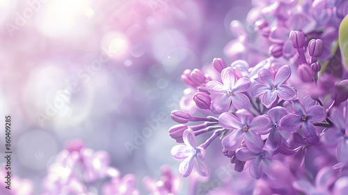Lilac flowers bloom branch panorama Greeting gift card background  Toned image Template banner : Generative AI