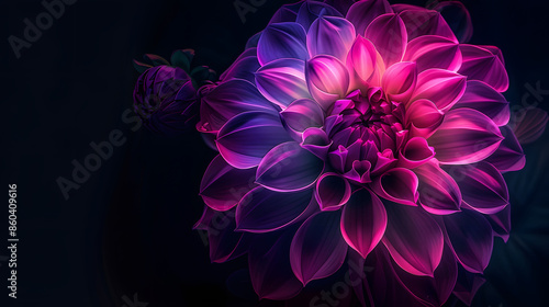 Surreal dark chrome pink and purple flower dahlia macro isolated on black : Generative AI