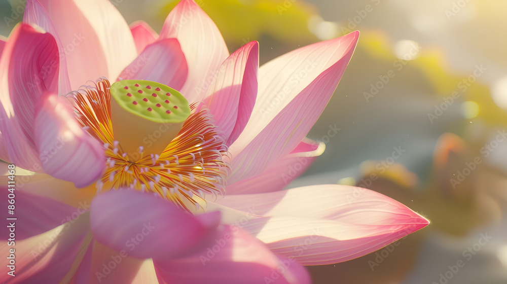 Closeup of lotus flower in pond : Generative AI Closeup of lotus flower in pond : Generative AI
