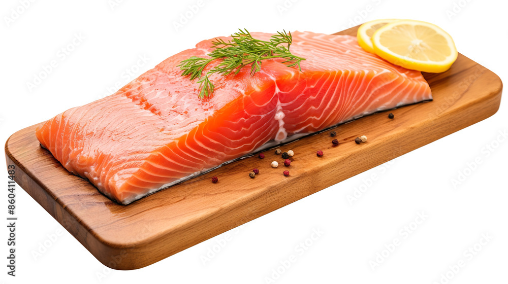 photo of a whole fresh salmon fish alongside sliced salmon meat, isolated on a white background PNG photo of a whole fresh salmon fish alongside sliced salmon meat, isolated on a white background PNG