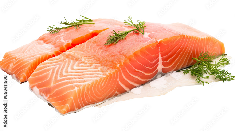photo of a whole fresh salmon fish alongside sliced salmon meat, isolated on a white background PNG photo of a whole fresh salmon fish alongside sliced salmon meat, isolated on a white background PNG
