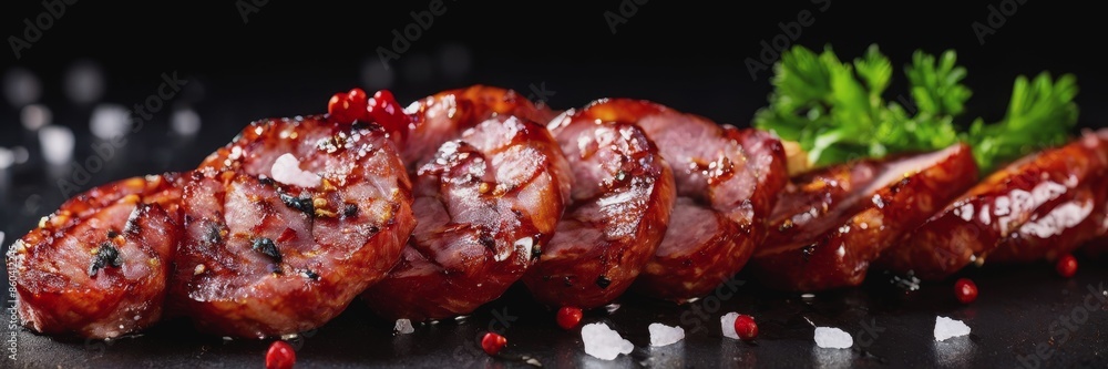 juicy grilled meat with herbs and salt. fried juicy sausages from the grill juicy grilled meat with herbs and salt. fried juicy sausages from the grill