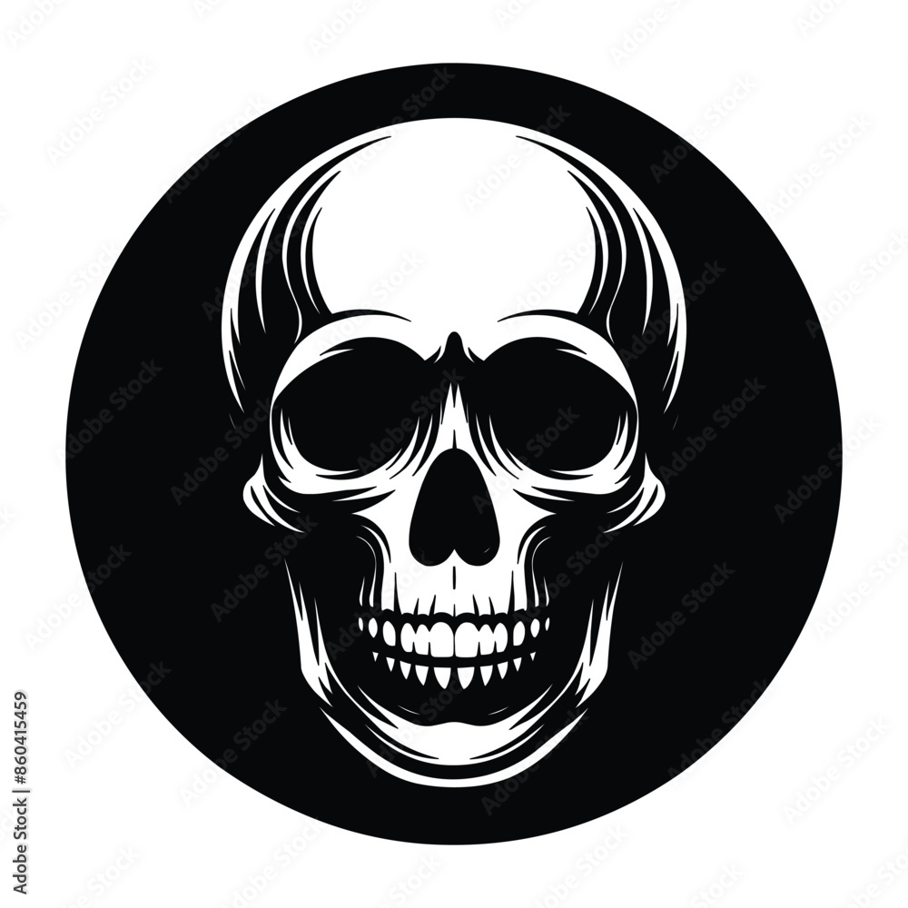 Fototapeta premium Black and white human skull silhouette vector illustration isolated on white background