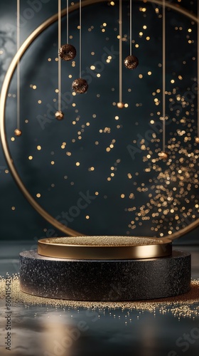 Elegant Podium for Product Display with Golden Decorations