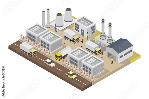 Geothermal energy power plant building isometric