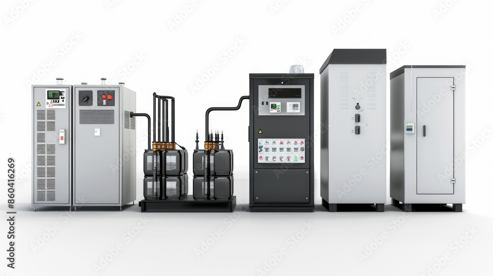 Battery Backup Systems: Systems for providing backup power in the event of a grid outage isolated on white background Battery Backup Systems: Systems for providing backup power in the event of a grid outage isolated on white background