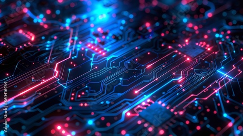 AI Chip Background with Circuit Light Elements in Blue