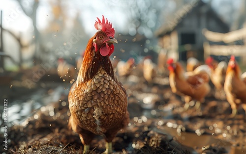 Close Up of Chicken in Rural Barnyard