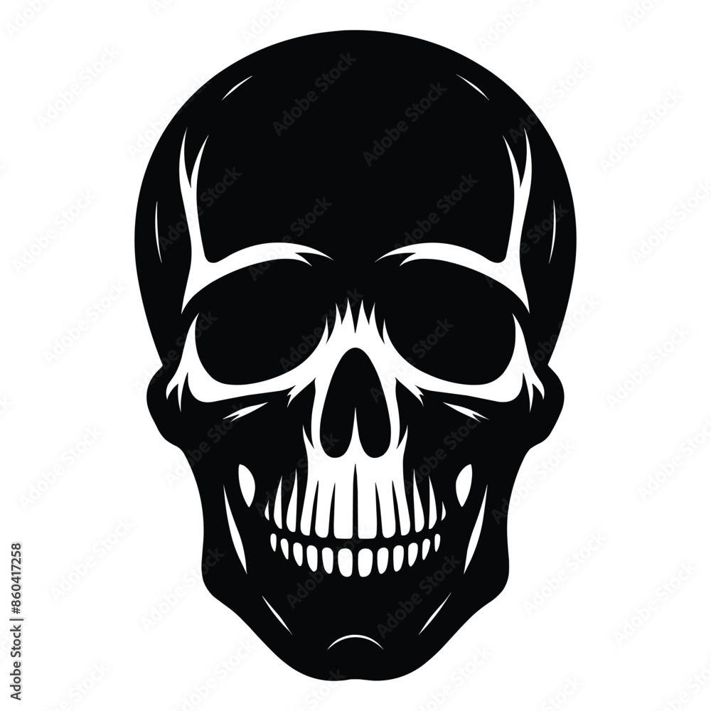 Fototapeta premium Black and white human skull silhouette vector illustration isolated on white background