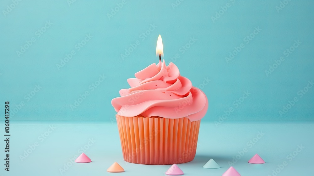 Tasty birthday cupcake with white cream icing, rainbow sprinkles, and sweet delicious cake dessert on blue background for greeting card
Tasty birthday cupcake with white cream icing, rainbow sprinkles, and sweet delicious cake dessert on blue background for greeting card
