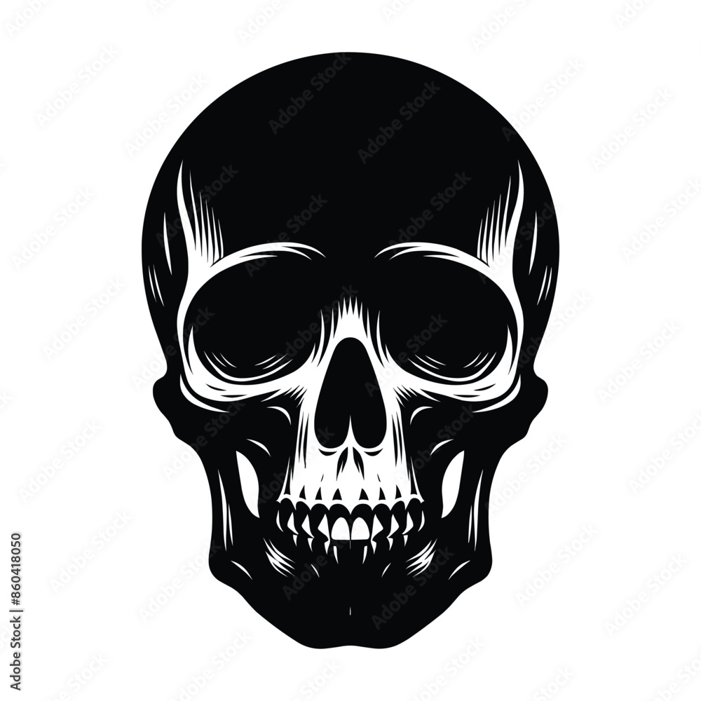 Fototapeta premium Black and white human skull silhouette vector illustration isolated on white background