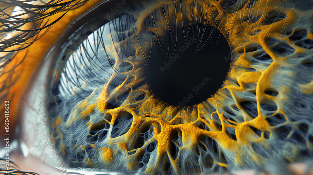 Close-up of a human eye with intricate details in the iris, highlighting the beauty and complexity of human anatomy. Close-up of a human eye with intricate details in the iris, highlighting the beauty and complexity of human anatomy.