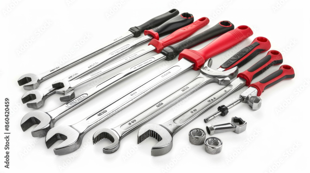 Hand Tools: Tools such as wrenches, screwdrivers, and pliers for general maintenance and repair tasks isolated on white background Hand Tools: Tools such as wrenches, screwdrivers, and pliers for general maintenance and repair tasks isolated on white background
