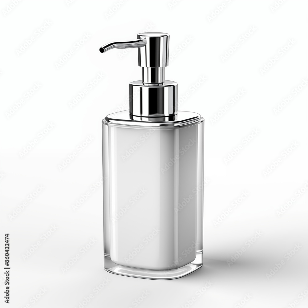 3D rendering of a clear glass soap dispenser with a silver pump 3D rendering of a clear glass soap dispenser with a silver pump