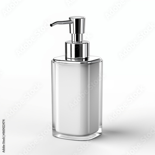 3D rendering of a clear glass soap dispenser with a silver pump