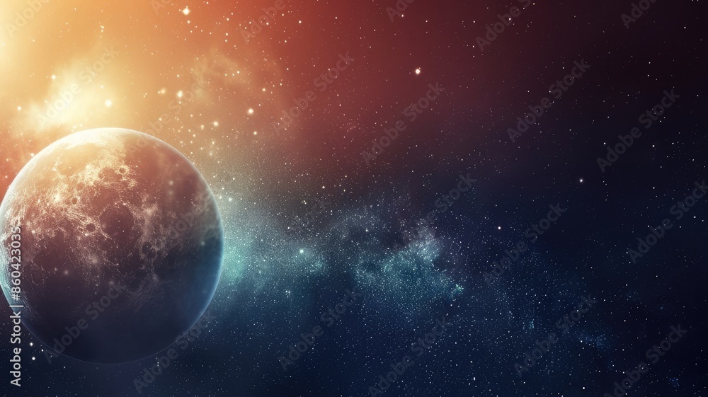 Vibrant space scene with detailed planet and colorful nebula against starry background Vibrant space scene with detailed planet and colorful nebula against starry background