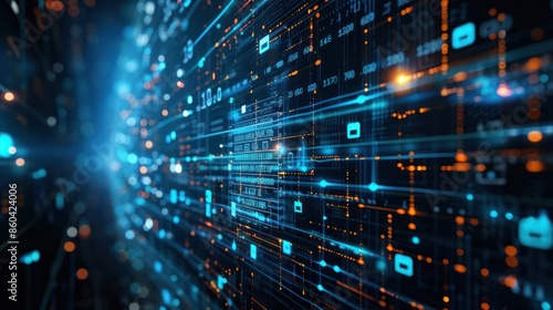 Wallpaper Mural A circuit computer screen with a blue background and orange lines Torontodigital.ca