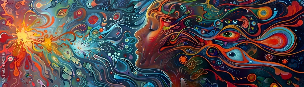 Abstract colorful art with faces and eyes. Abstract colorful art with faces and eyes.