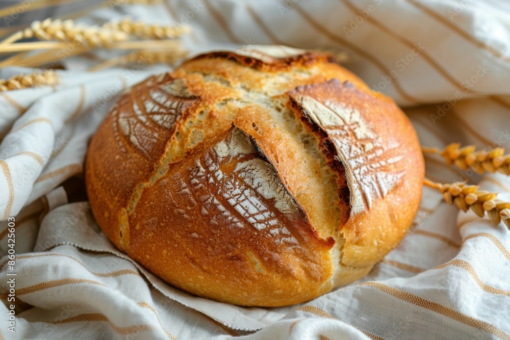 freshly baked round bread with a crack in the middle. freshly baked round bread with a crack in the middle.