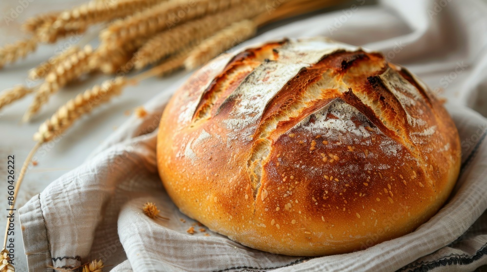 freshly baked round bread with a crack in the middle. freshly baked round bread with a crack in the middle.