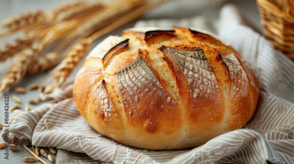 freshly baked round bread with a crack in the middle. freshly baked round bread with a crack in the middle.