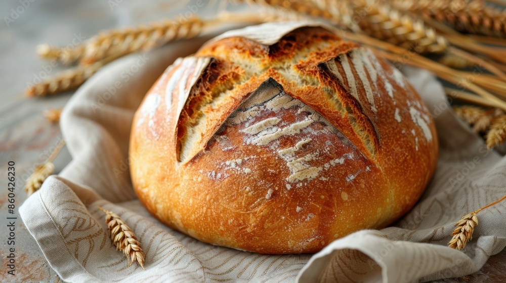 freshly baked round bread with a crack in the middle. freshly baked round bread with a crack in the middle.