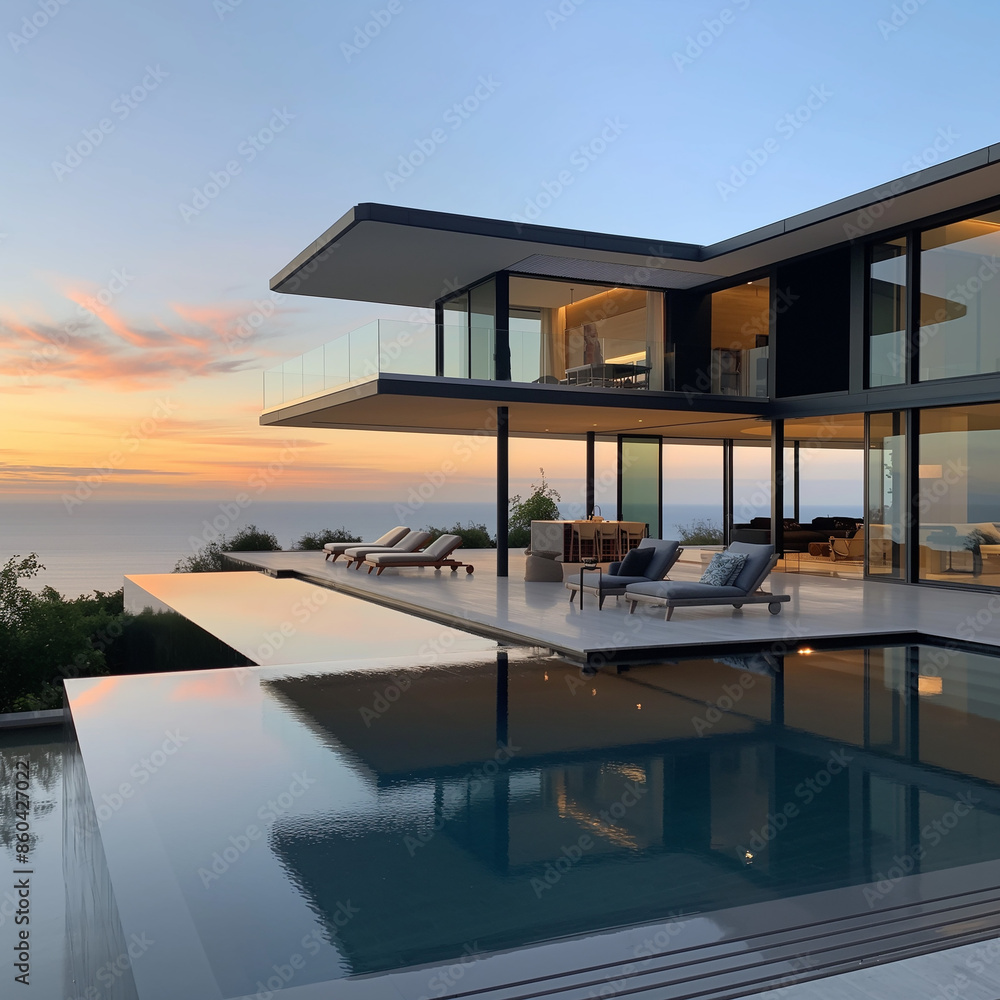 Fototapeta premium Modern Seaside Villas with Infinity Pools