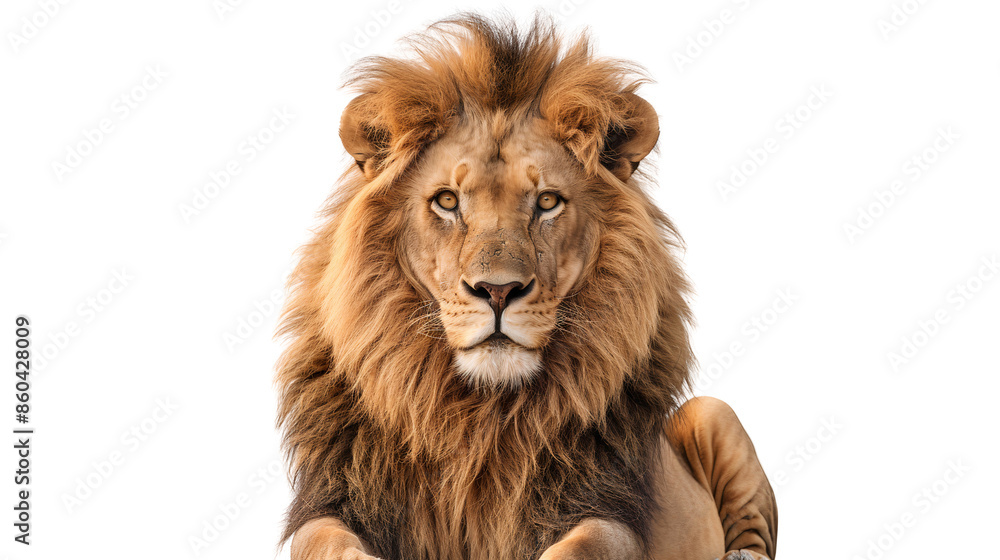 King Lion Panthera Leo looking front view, isolated on transparent background King Lion Panthera Leo looking front view, isolated on transparent background