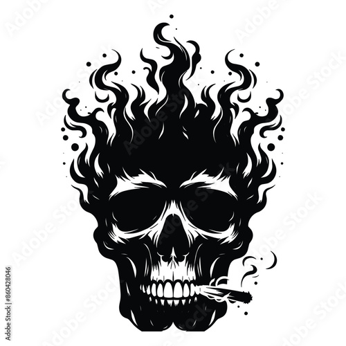 Skull smoking silhouette vector illustration isolated on white background