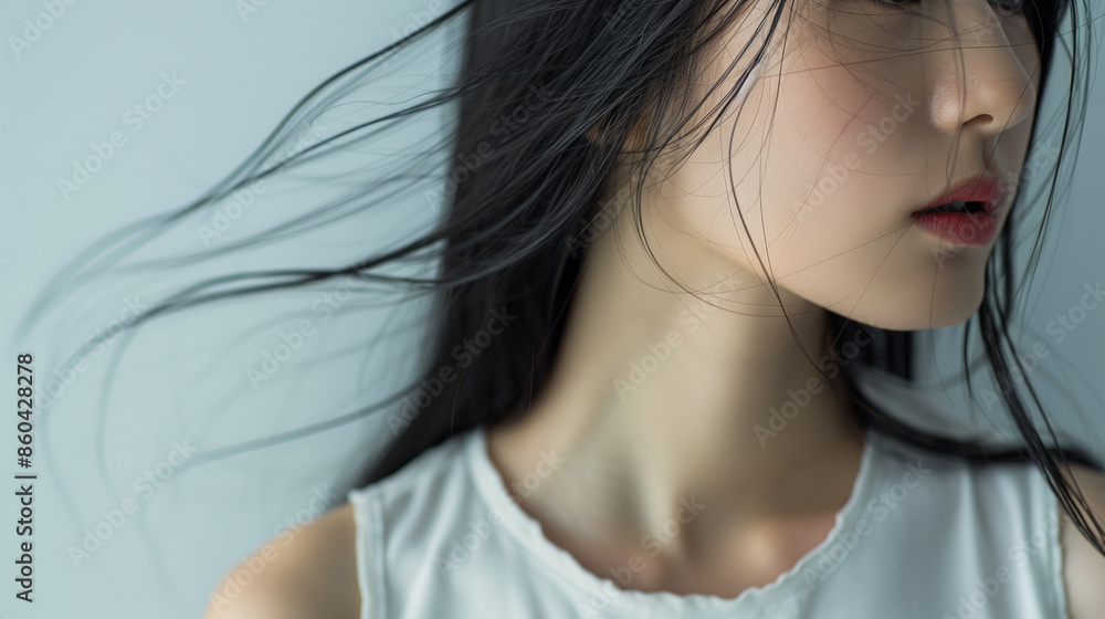 Japanese woman long black hair and white skin, white background, Ai generated Images Japanese woman long black hair and white skin, white background, Ai generated Images