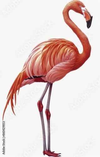 A Pink Flamingo Standing on One Leg Against a White Background