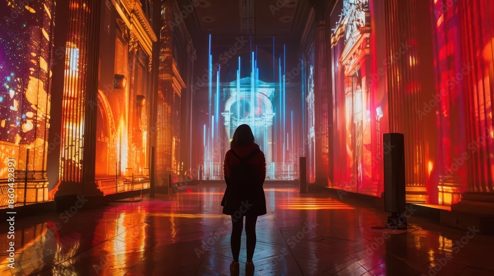 person watching aweinspiring 3d projection mapping show immersive visual experience person watching aweinspiring 3d projection mapping show immersive visual experience