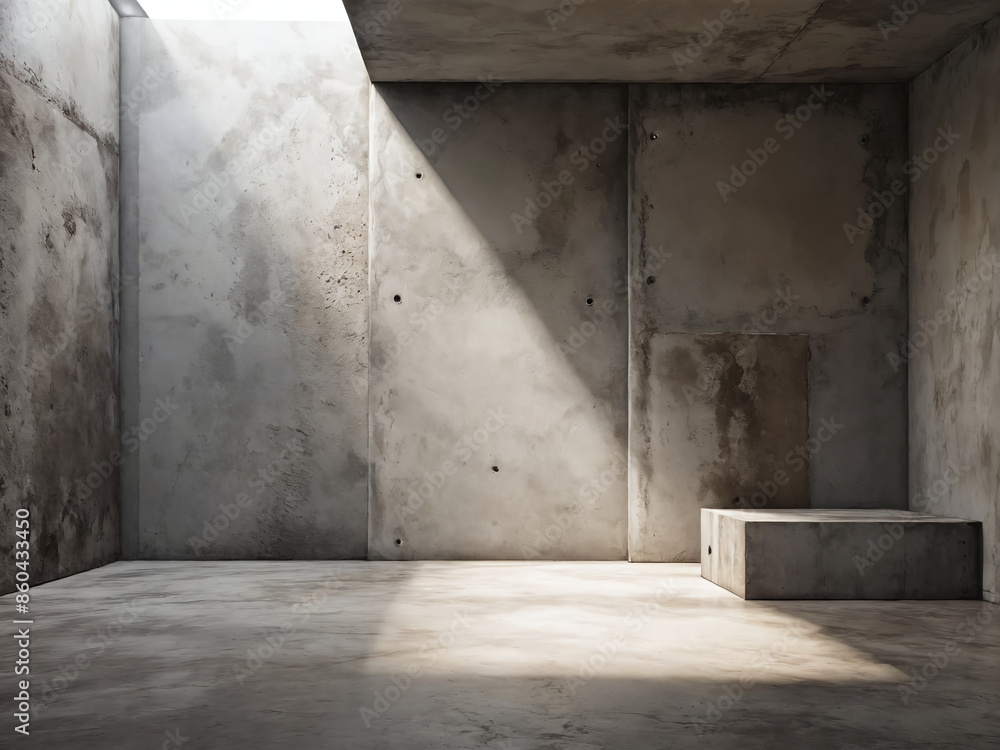 Empty industrial room with concrete walls and sunlight Empty industrial room with concrete walls and sunlight
