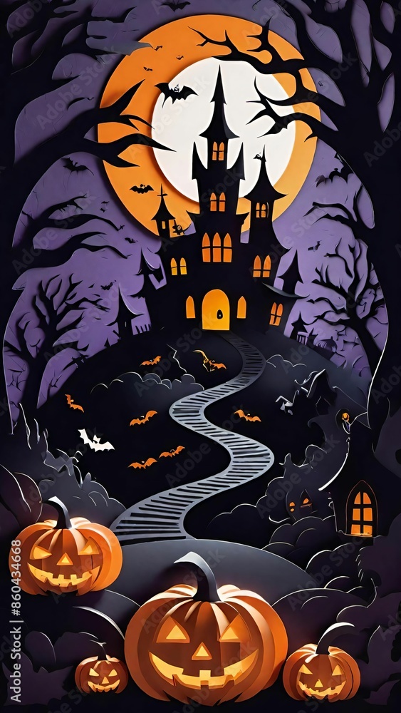 Fototapeta premium Halloween concept papercut postcard design
